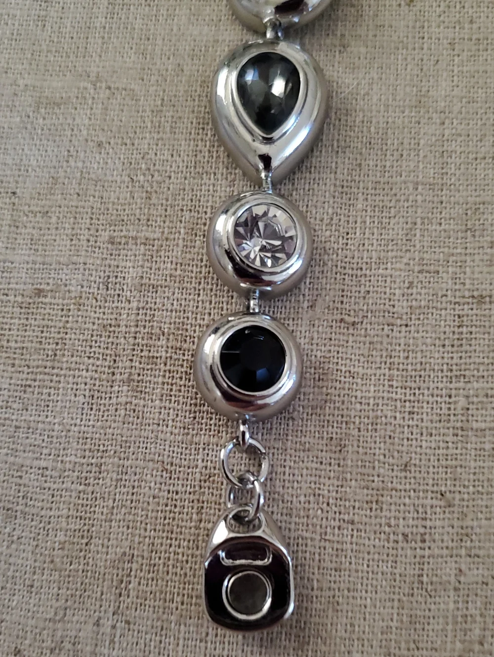 White House Black Market Silver Crystal & Jet Black Gem Magnetic Clasp Bracelet